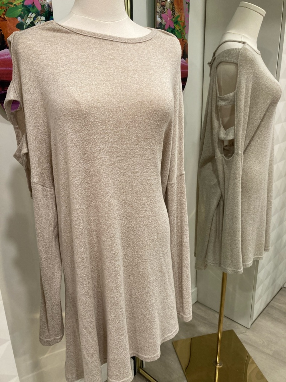 Long Sleeve Tunic Dress in Light Beige
